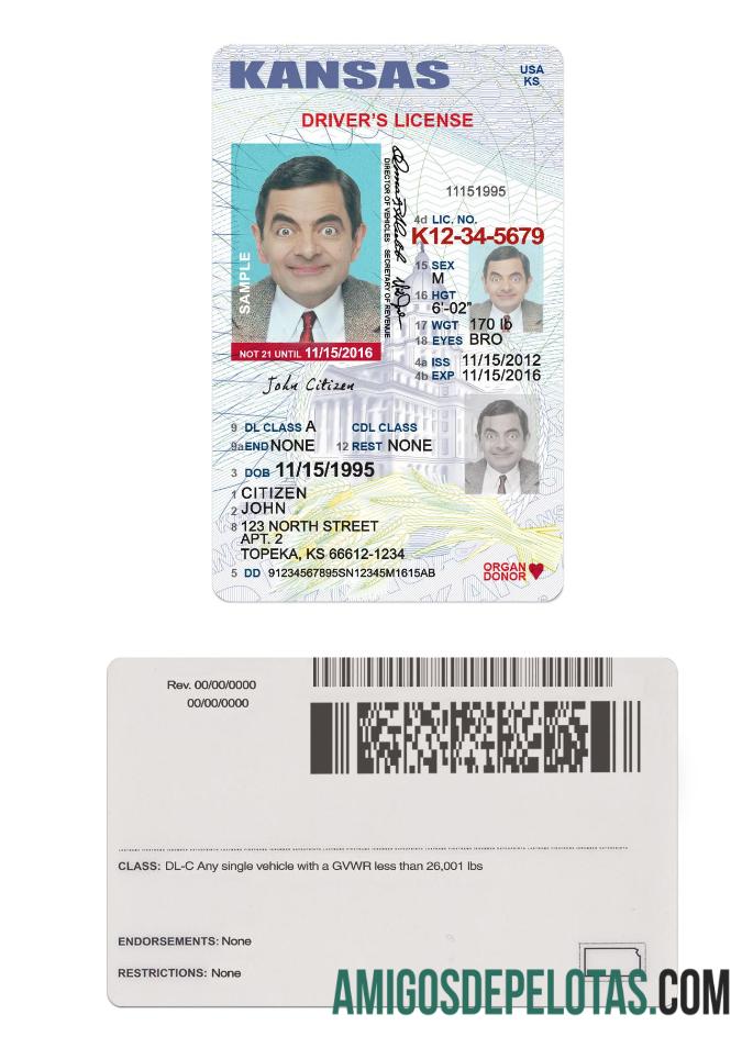 Carteira de motorista do Kansas nos EUA com menos de 21 anos baixar para verificação